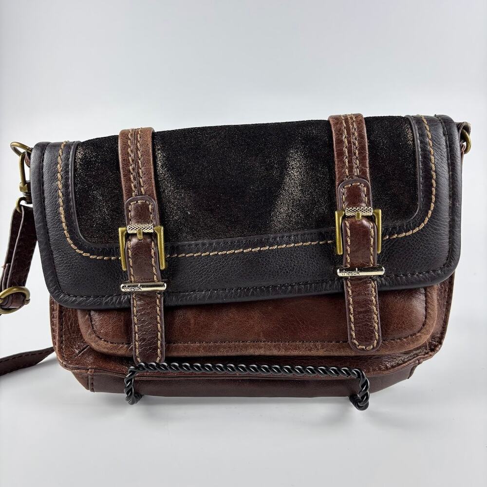 The Sak Glazed Leather Crossbody Purse / Handbag Brown Two-Tone